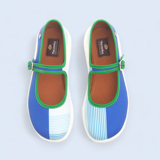 Zapatos tipo Mary Janes Color azul de agua de paramo, fabricados a mano extra confortables