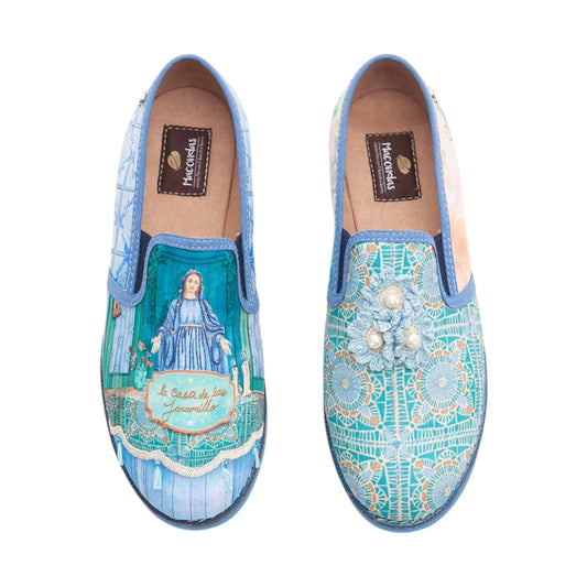 Azul porcelana & crochet. Macondas®, mocasines para dama