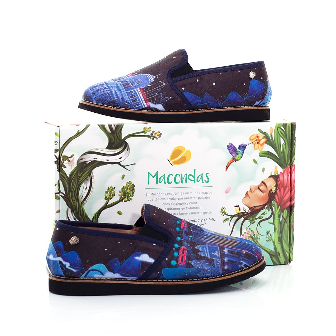 Bogotá Nocturna. Macondas® Mocasines ilustrados artesanales para mujer