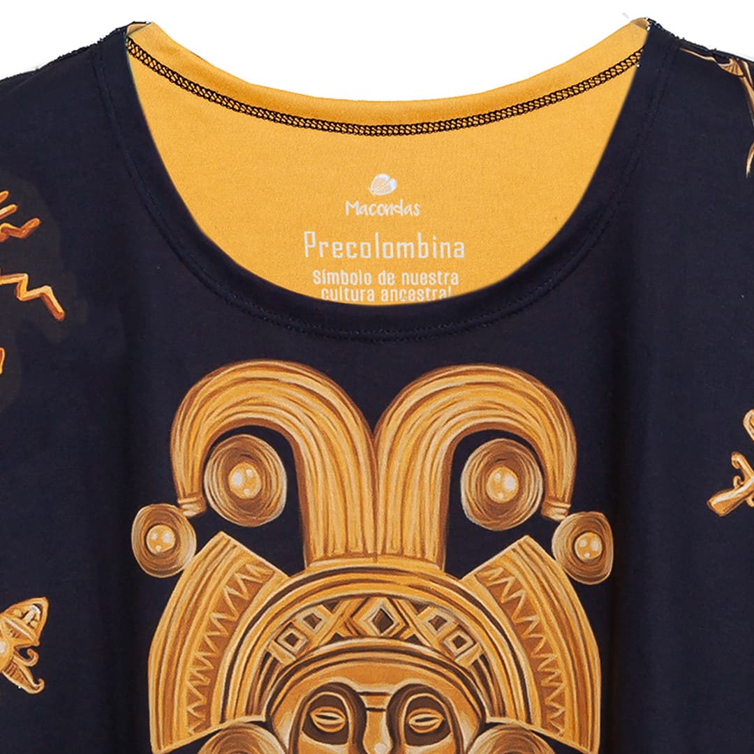 Camisetas con figuras precolombianas. Hechas en Medellin, marca Macondas