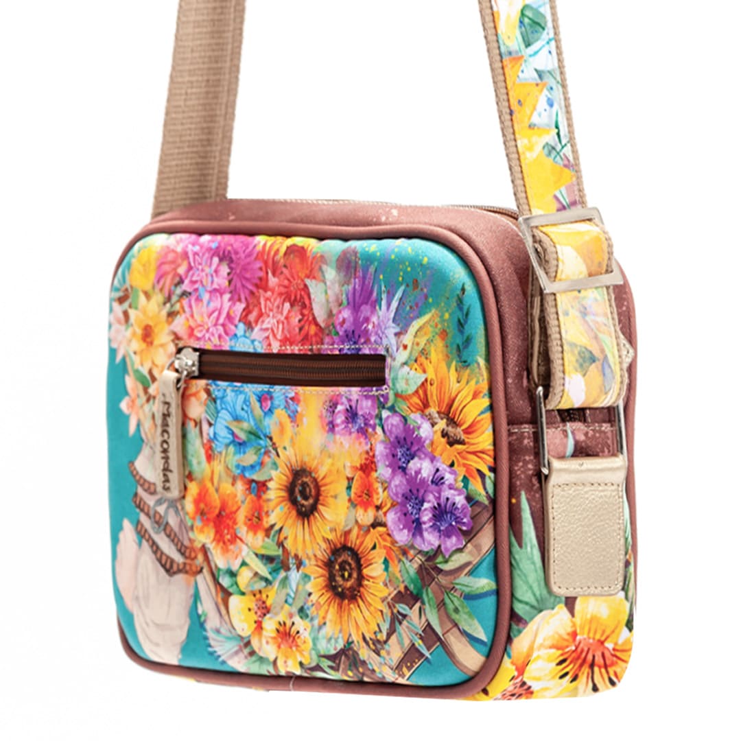 Bolso Manos Libres Flores Café. Macondas