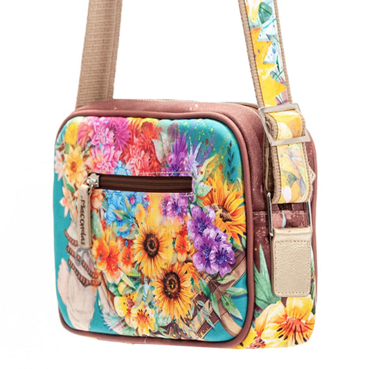 Bolso Manos Libres Flores Café. Macondas
