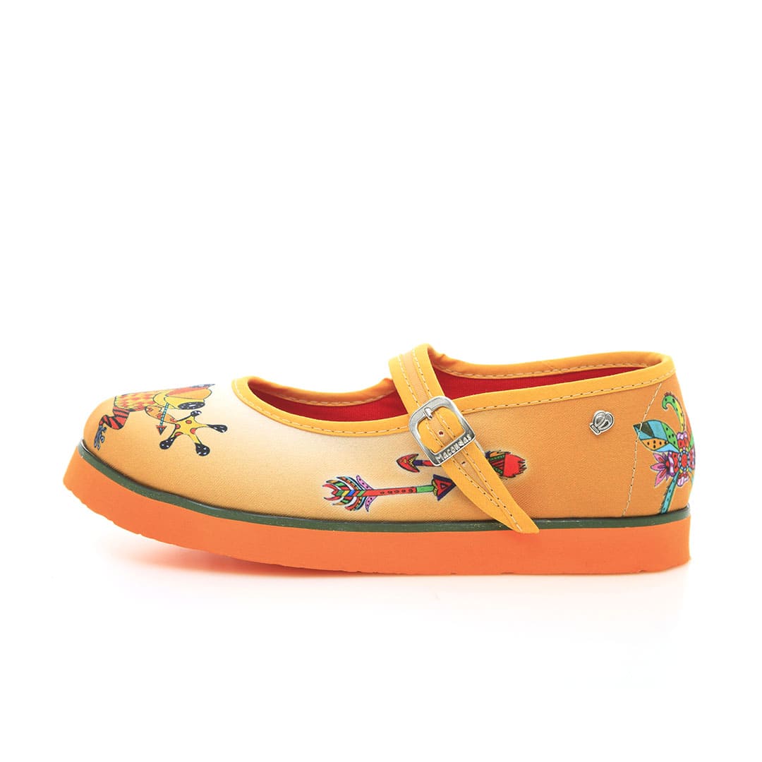 zapatos tipo Mafalda con ranas flecha