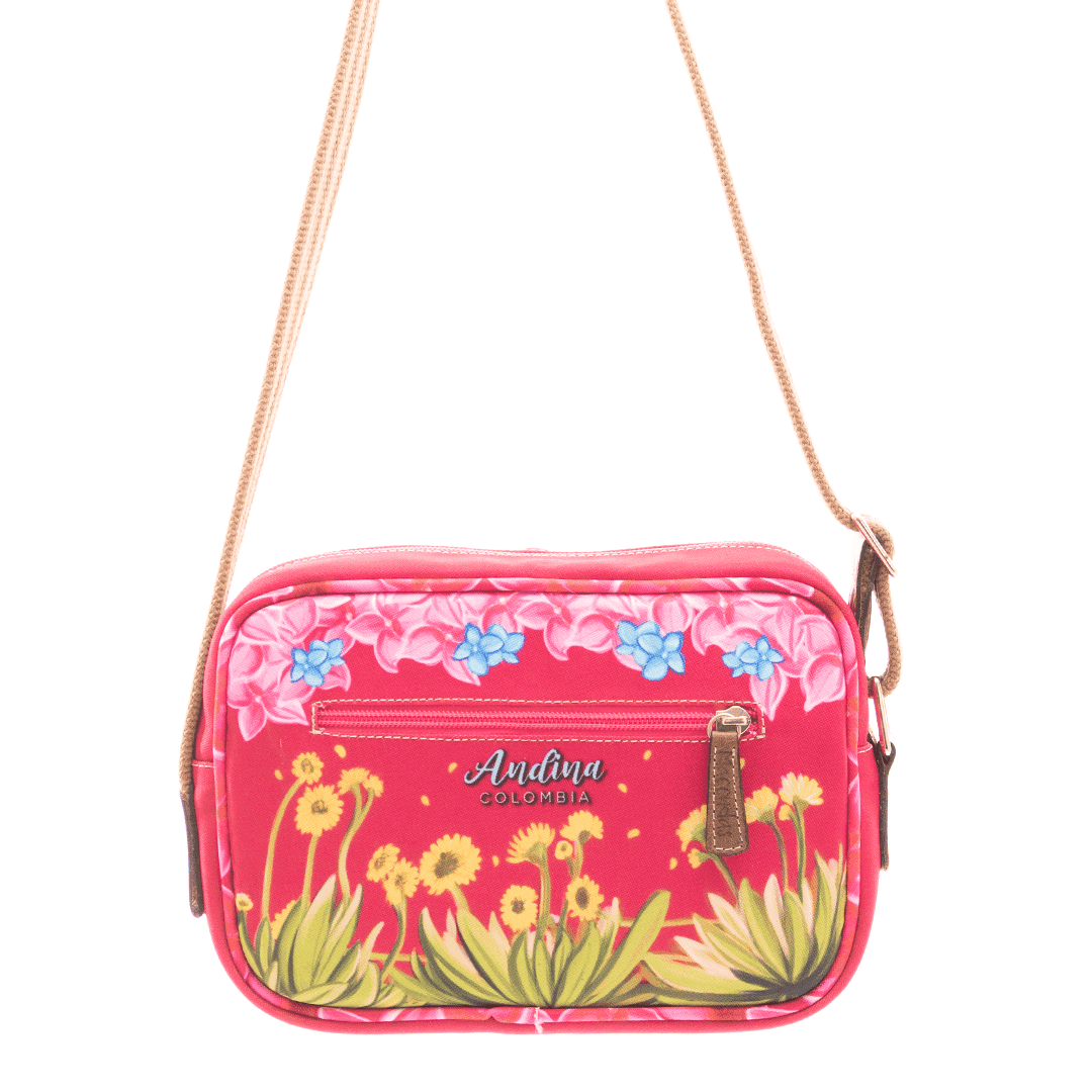 Bolso manos libres para mujer con ilustraciones de flores. macondas