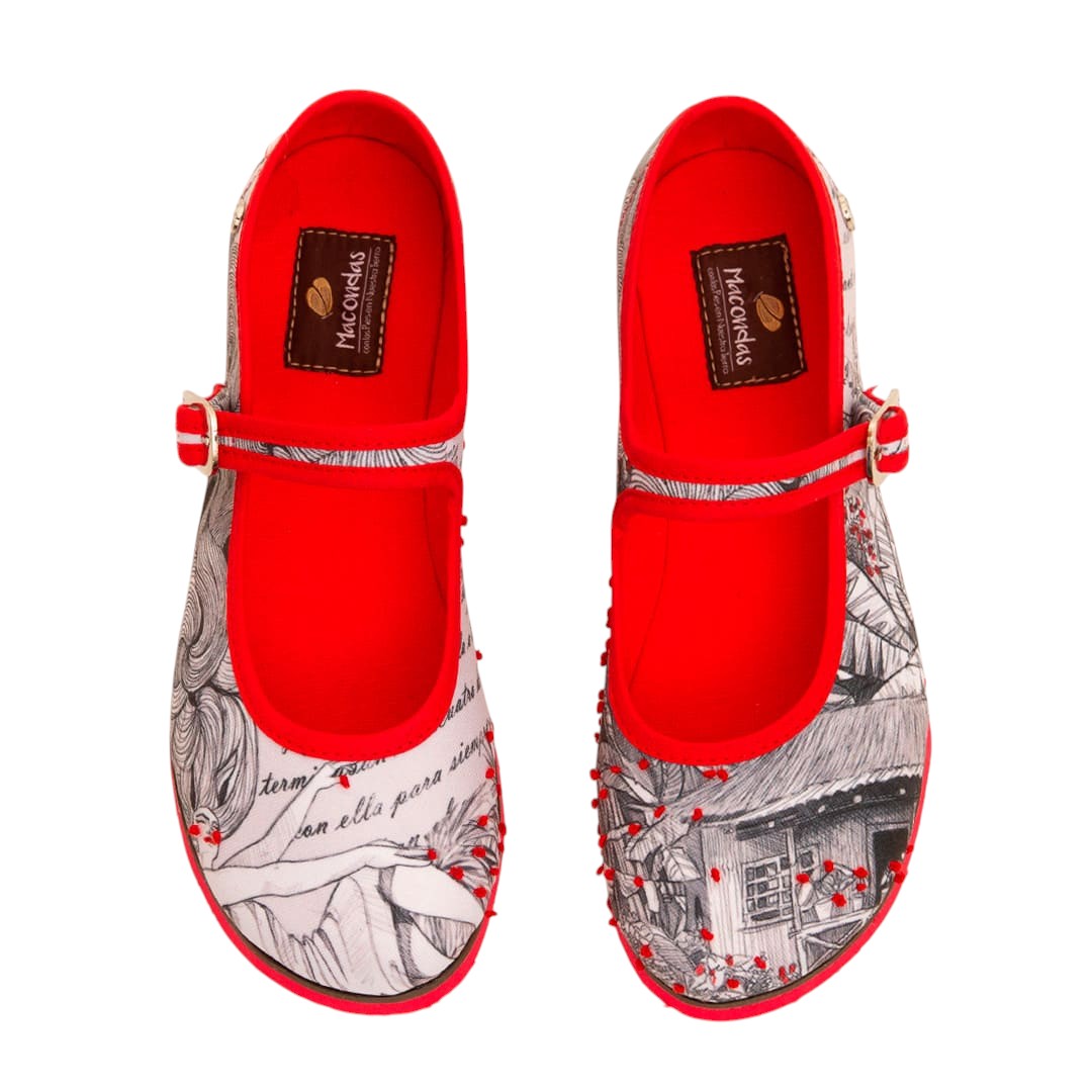 Calzado mafalda para dama con diseño y bordados. Macondas