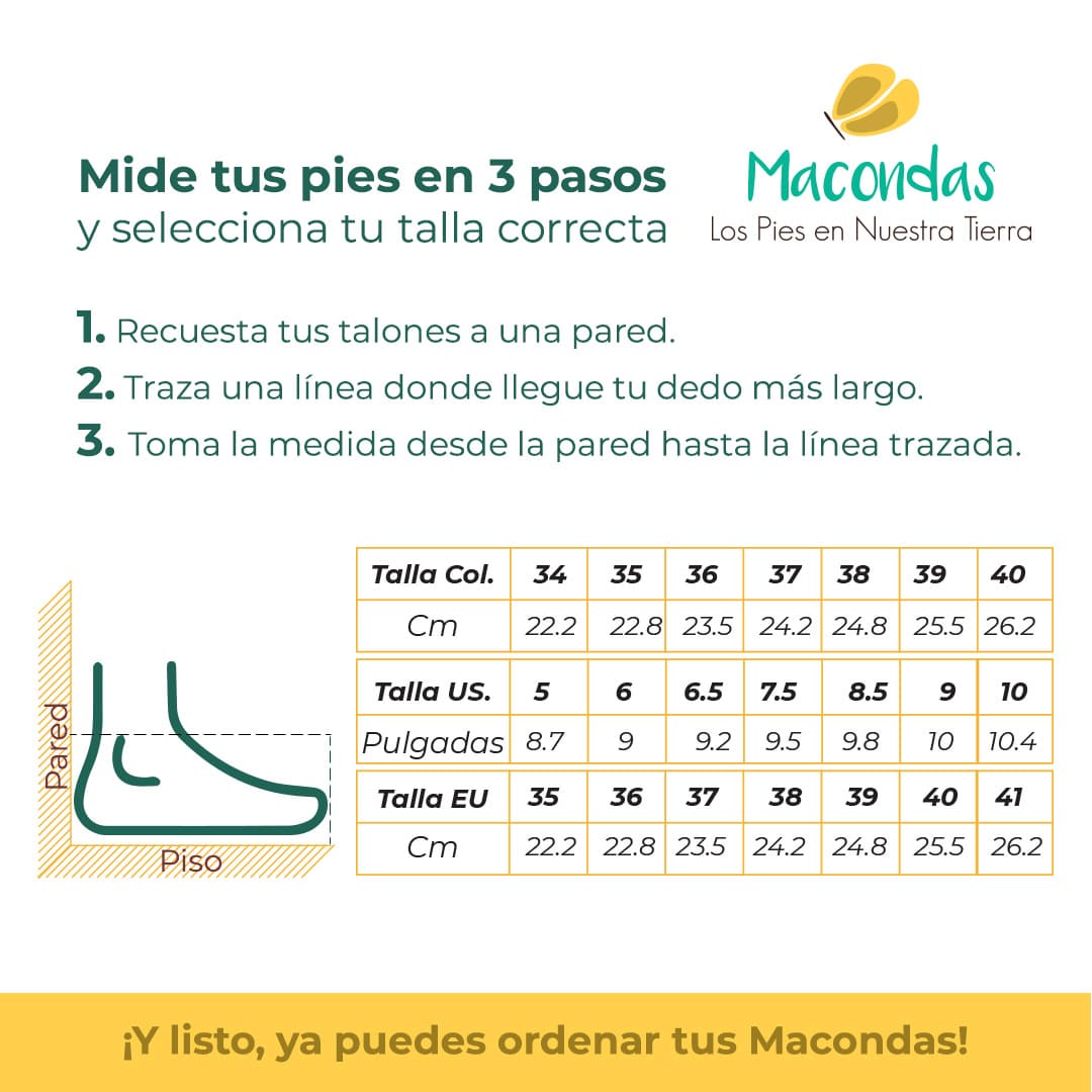 Tabla de tallas de Macondas.