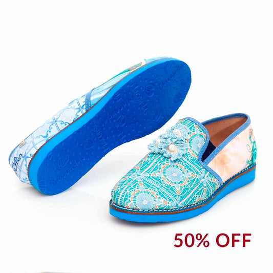 Azul porcelana & crochet. Macondas®, mocasines para dama