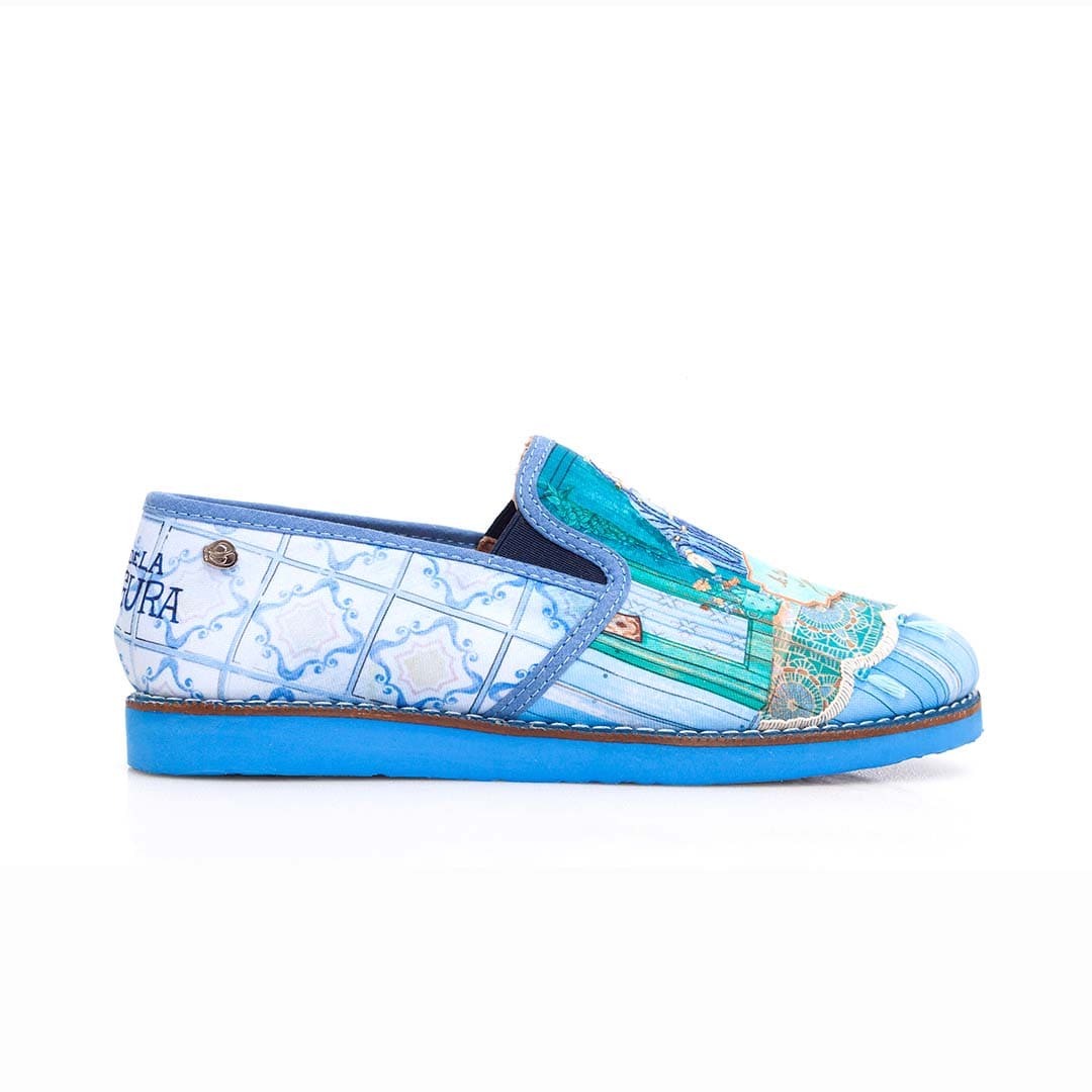 Azul porcelana & crochet. Macondas®, mocasines para dama