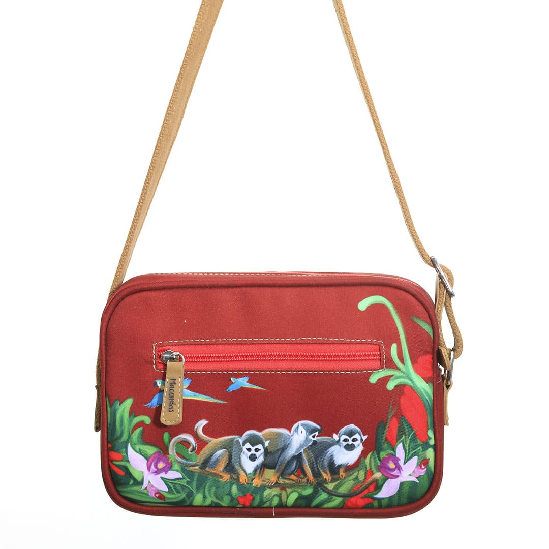 Bolso para dama con ilustraciones de monos titis. Macondas